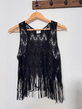 Free People Black Crochet Fringe Tank Top